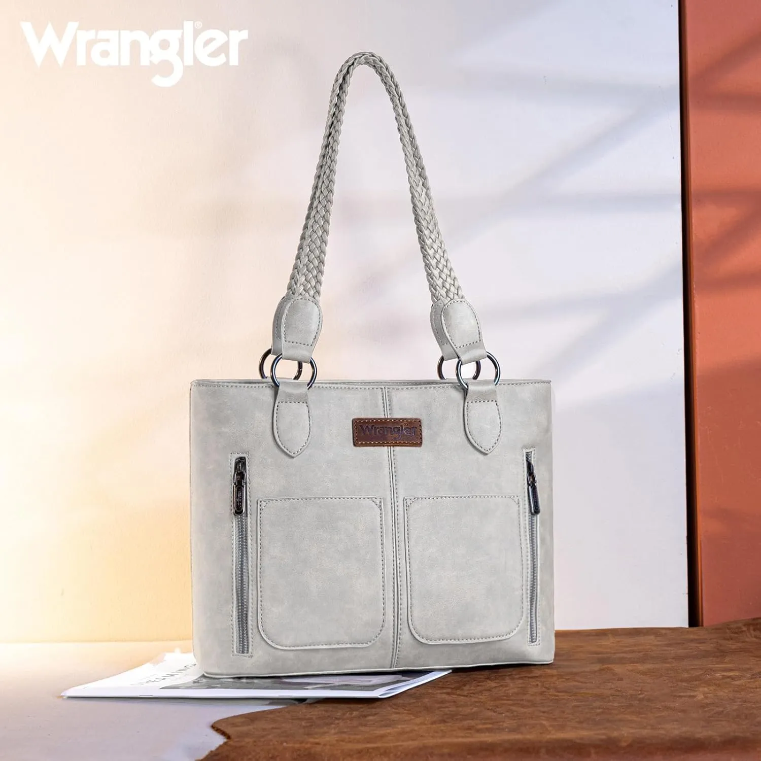 Wrangler Distressed Tote Bag for Women Western Purse Multi Pockets Handbags and Shoulder Bag