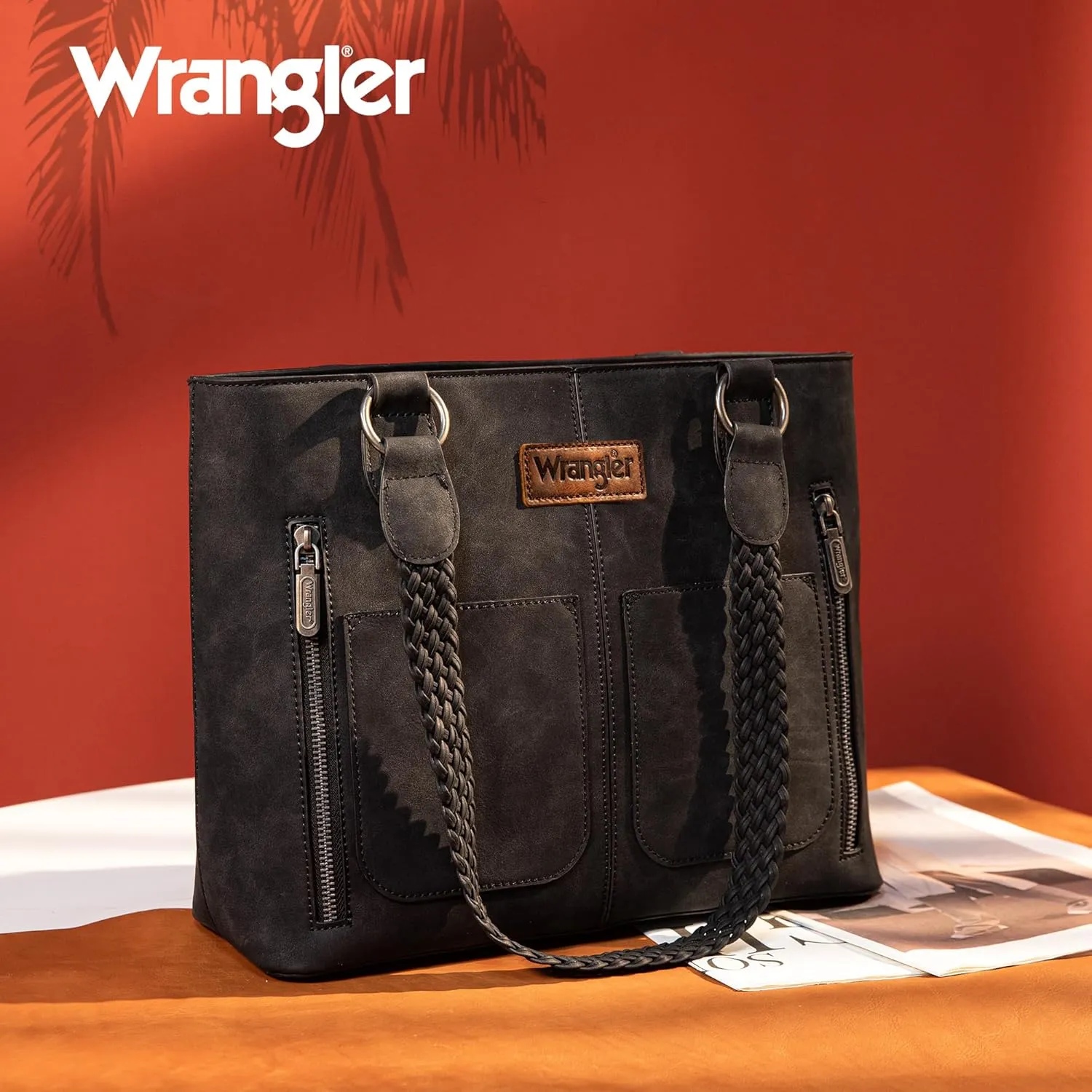 Wrangler Distressed Tote Bag for Women Western Purse Multi Pockets Handbags and Shoulder Bag