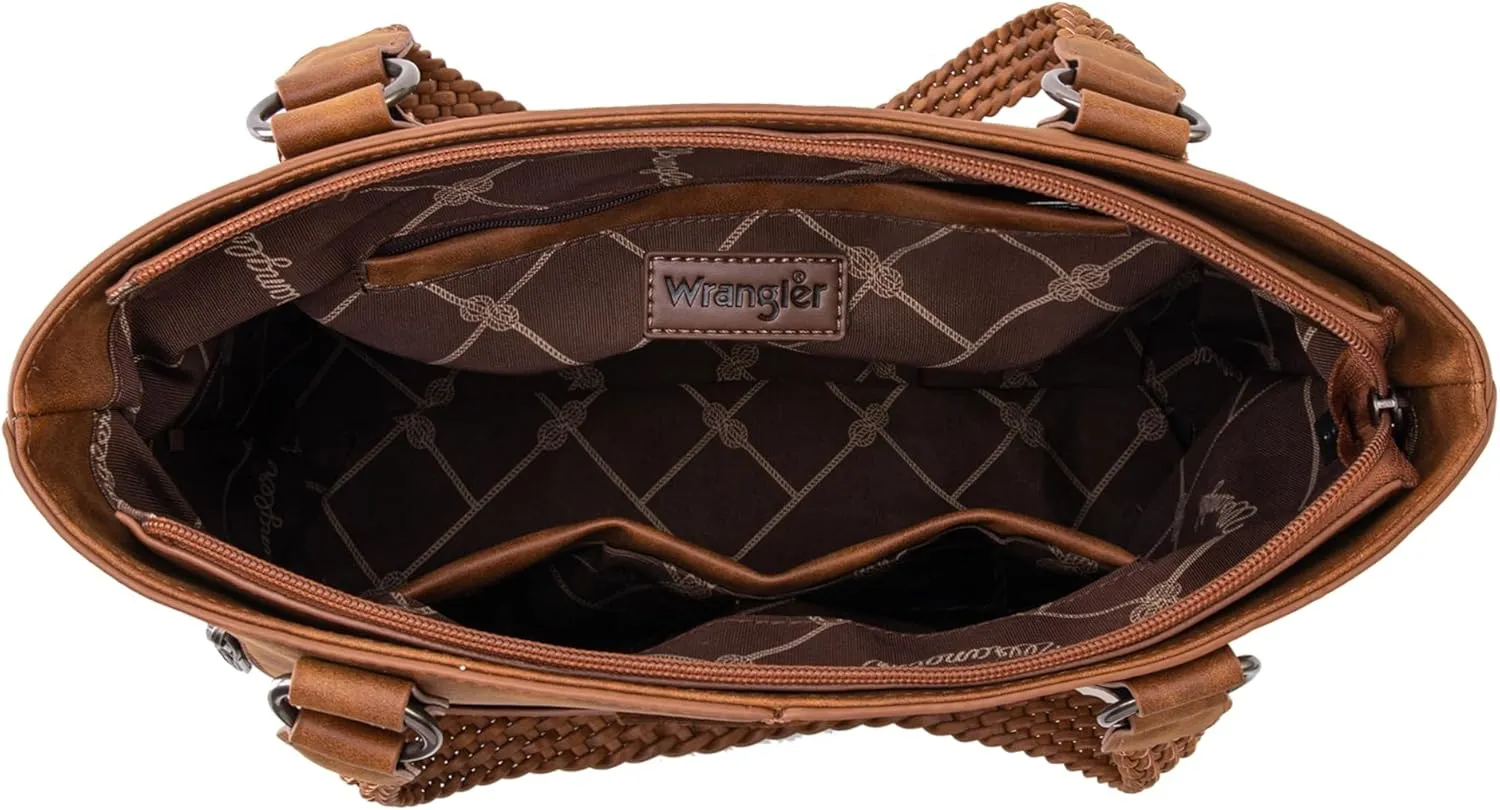 Wrangler Distressed Tote Bag for Women Western Purse Multi Pockets Handbags and Shoulder Bag