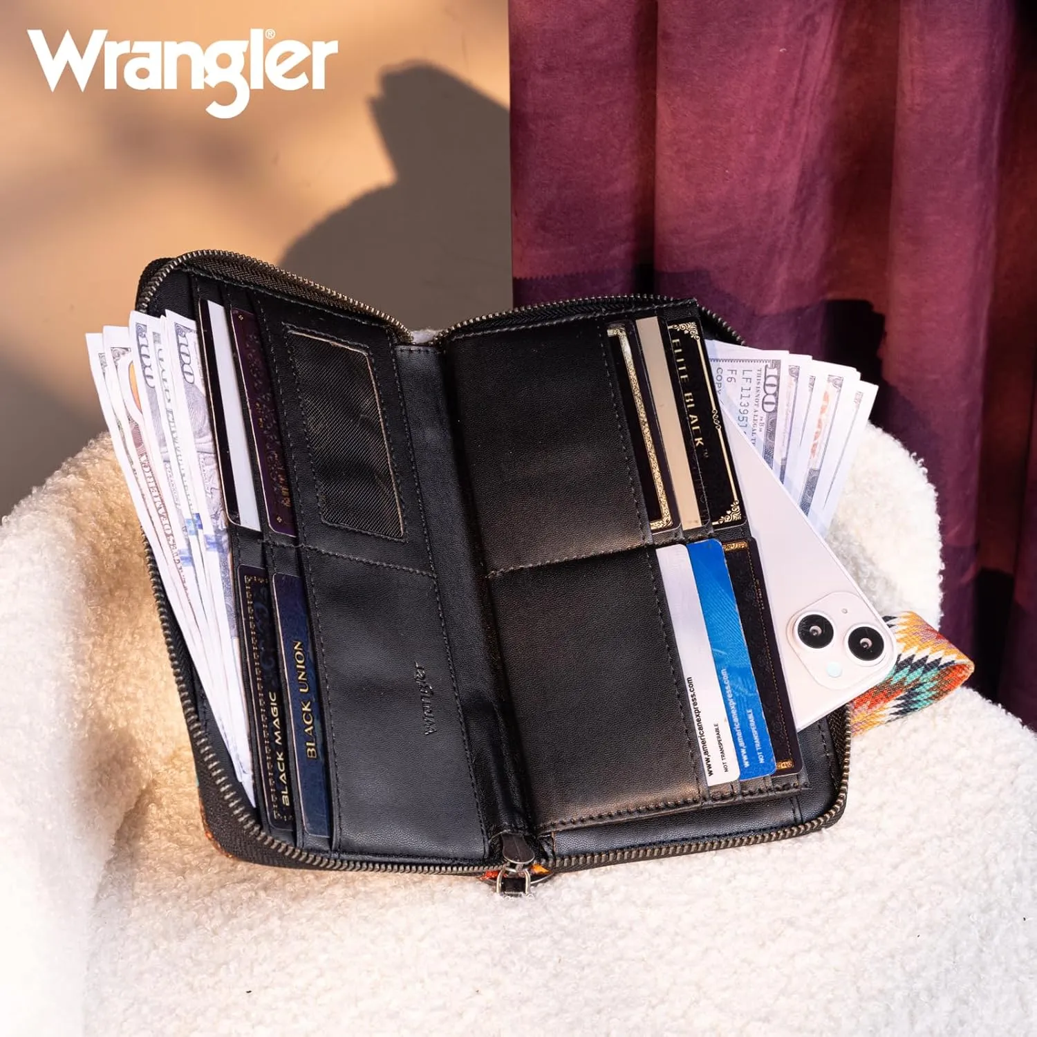 Wrangler Wallet Wristlet Aztec Clutch Long Purse Boho Credit Card Holder Wallet