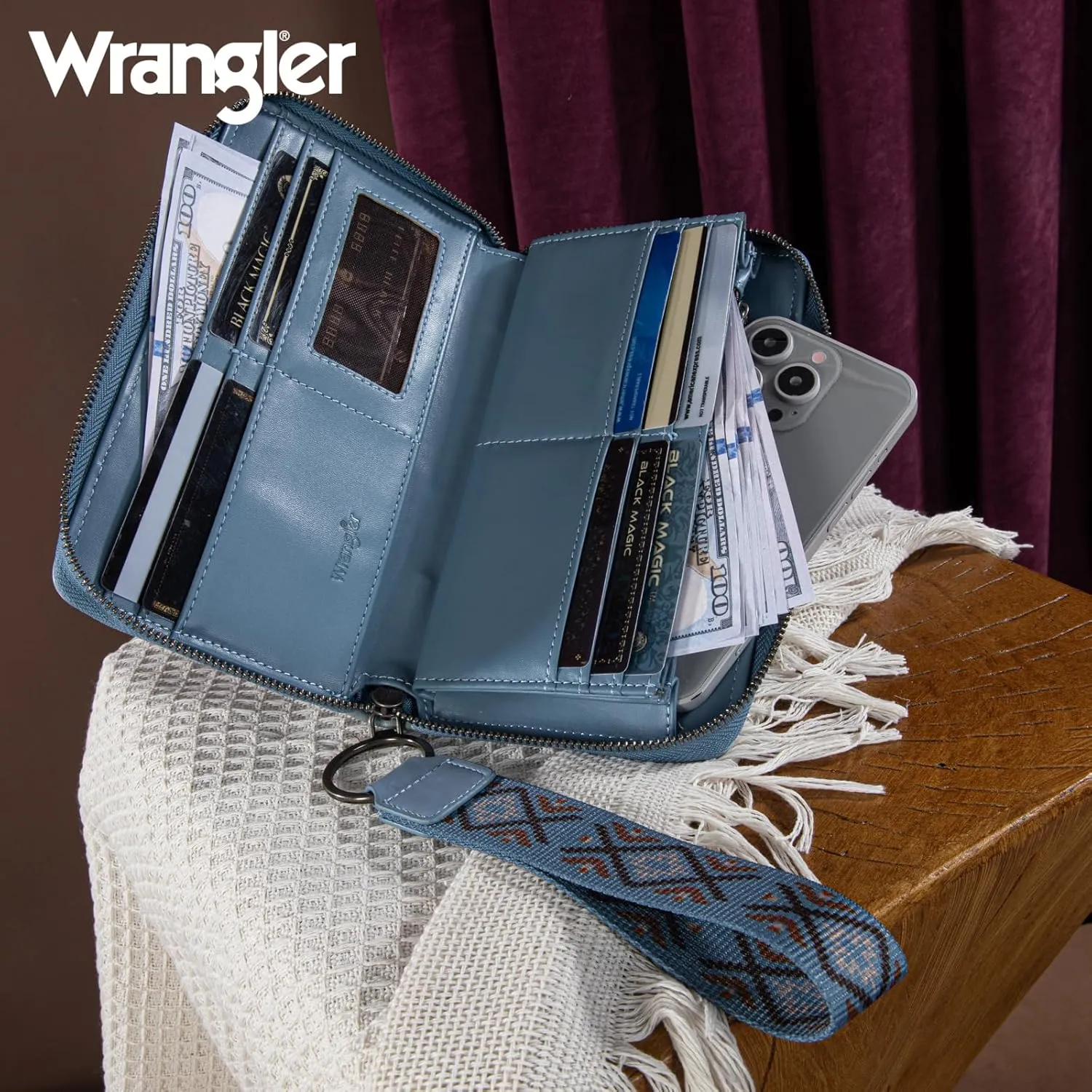 Wrangler Wallet Wristlet Aztec Clutch Long Purse Boho Credit Card Holder Wallet