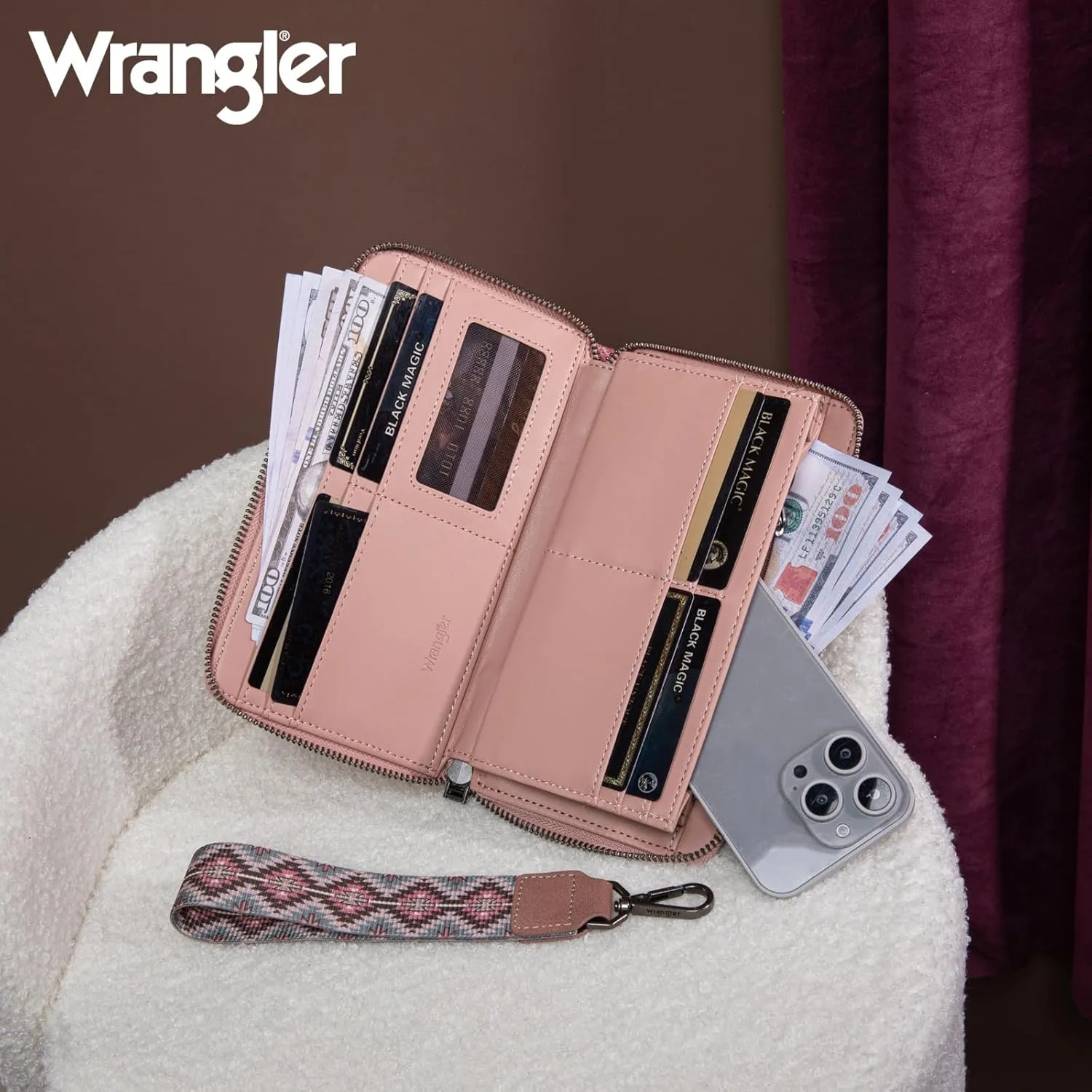 Wrangler Wallet Wristlet Aztec Clutch Long Purse Boho Credit Card Holder Wallet