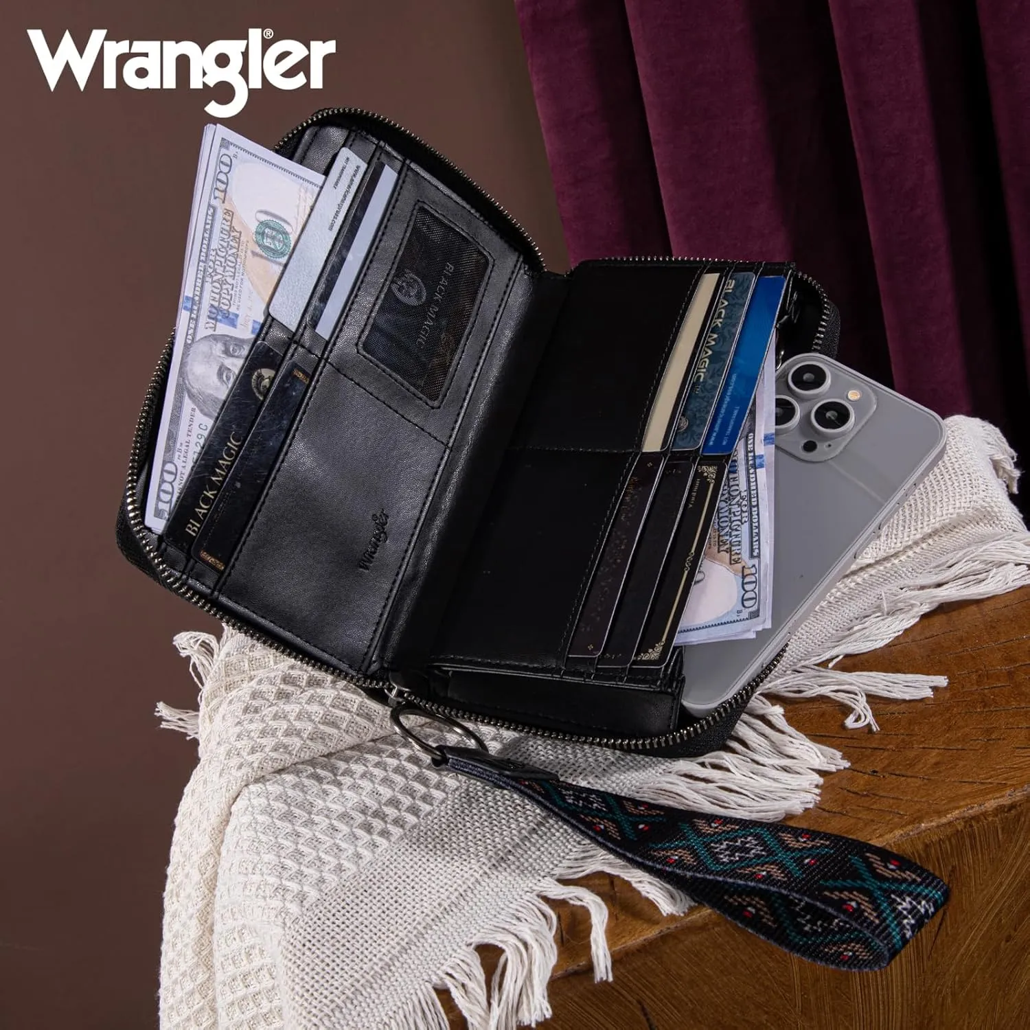 Wrangler Wallet Wristlet Aztec Clutch Long Purse Boho Credit Card Holder Wallet