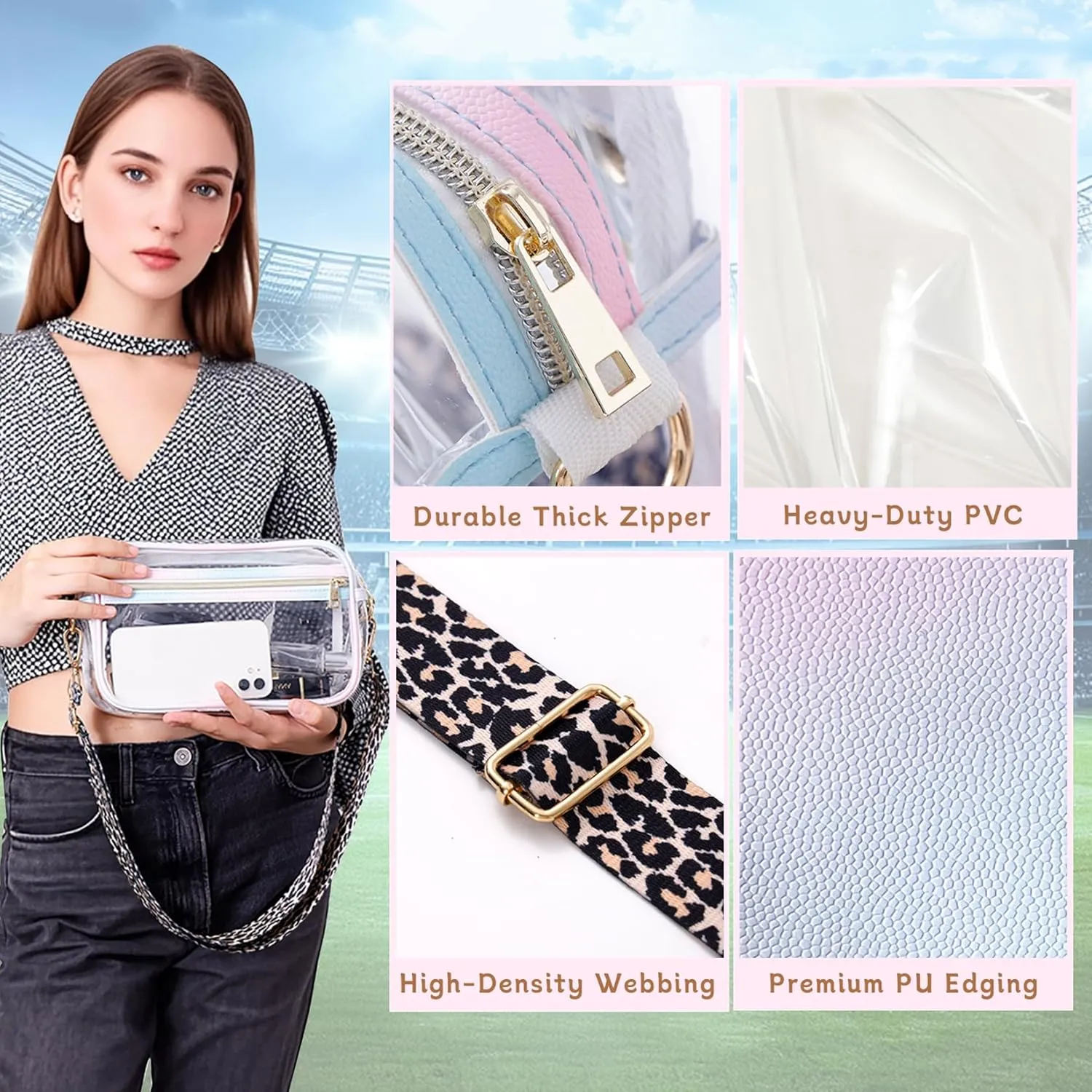 WYCY Clear Bag for Stadium Events Small Clear Purse for Women Stadium Approved Crossbody Bag for Concerts Sports Festivel