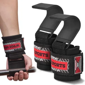 WYOX Weight Lifting Hooks for Men & Women (Pair) – Heavy Duty Wrist Support Straps with Hooks for Deadlifts, Pull Ups, Shrugs – Gym Lifting Straps with Grip Assist for Weightlifting & Strength Training