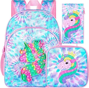 WZLVO Kids Backpack for Girls,Unicorn Mermaid Prechool Elementary Kindergarten School Bookbag and Lunch Box