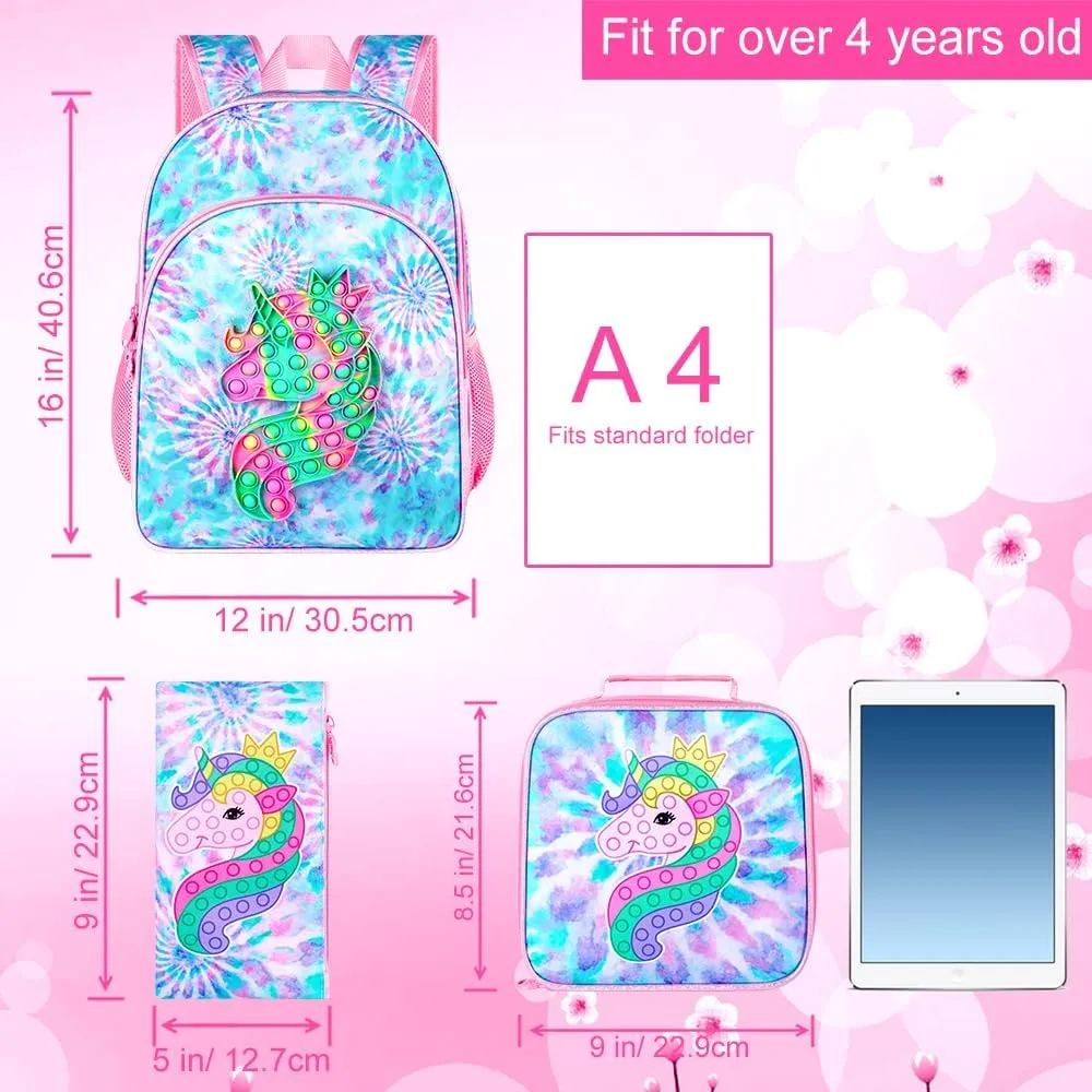 WZLVO Kids Backpack for Girls,Unicorn Mermaid Prechool Elementary Kindergarten School Bookbag and Lunch Box