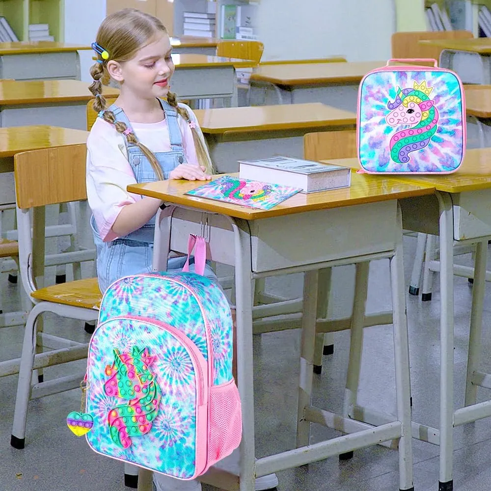 WZLVO Kids Backpack for Girls,Unicorn Mermaid Prechool Elementary Kindergarten School Bookbag and Lunch Box