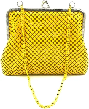 X-Small Women clutch metal mesh purse for Cocktail Party Prom Wedding Banquet (Yellow)