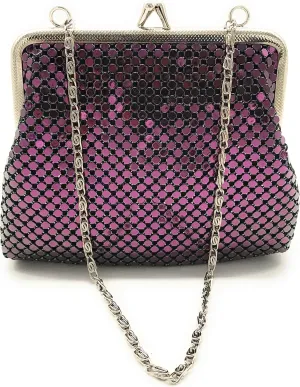 X-Small Women clutch metal mesh purse Hand carry chain for Cocktail Party Prom Wedding Banquet (Multi color)