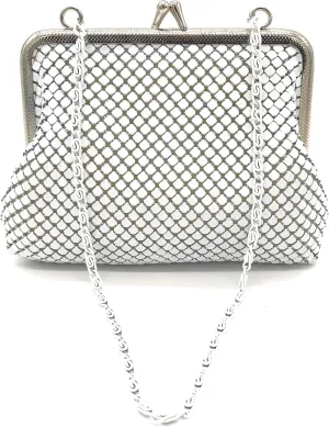 X-Small Women clutch metal mesh purse Hand carry chain for Cocktail Party Prom Wedding Banquet (White)