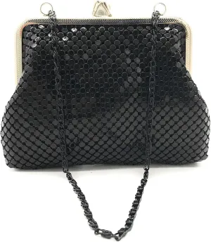 X-Small Women clutch metal mesh purse Hand strap carry for Cocktail Party Prom Wedding Banquet (Black)