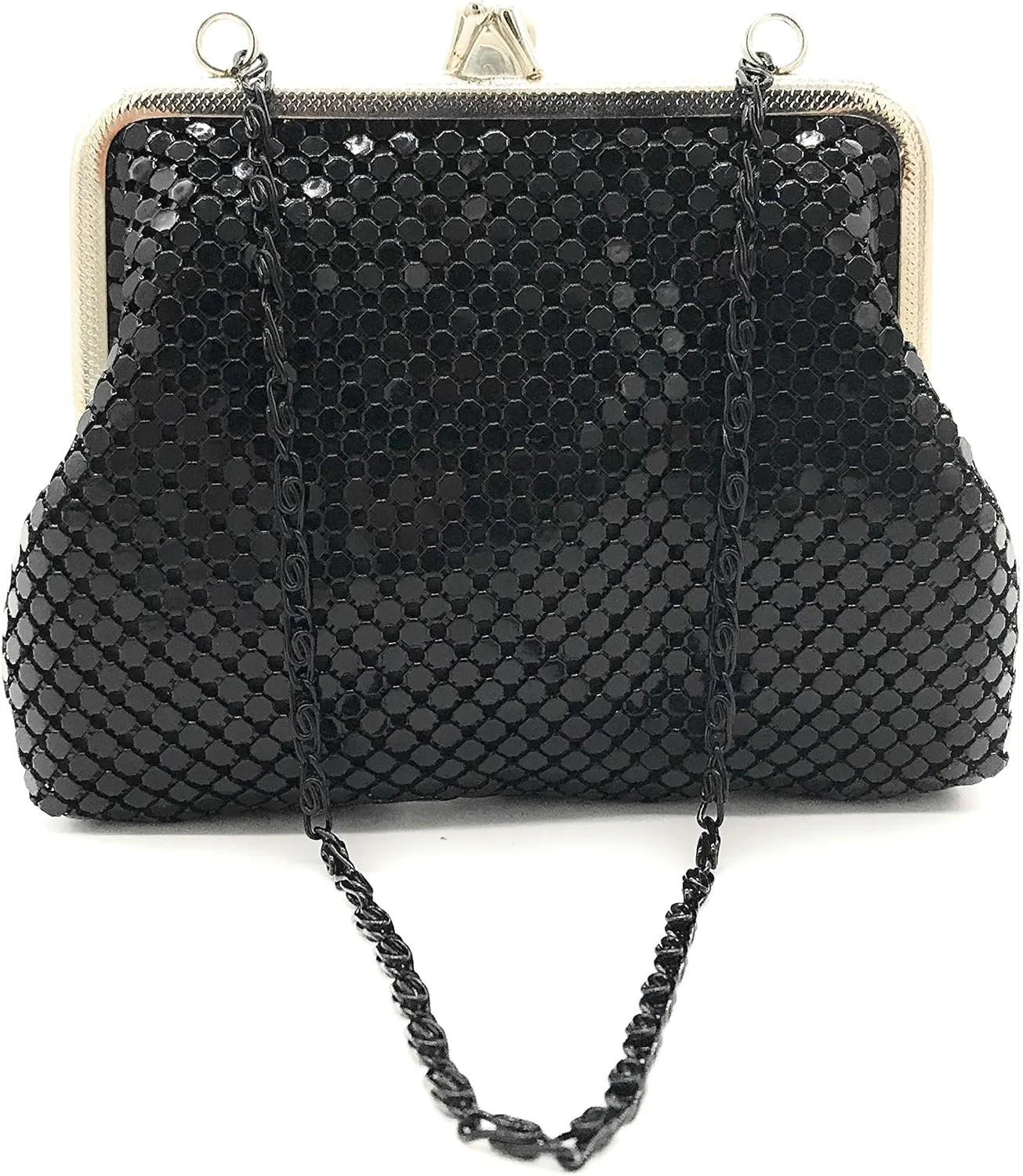 X-Small Women clutch metal mesh purse Hand strap carry for Cocktail Party Prom Wedding Banquet (Black)