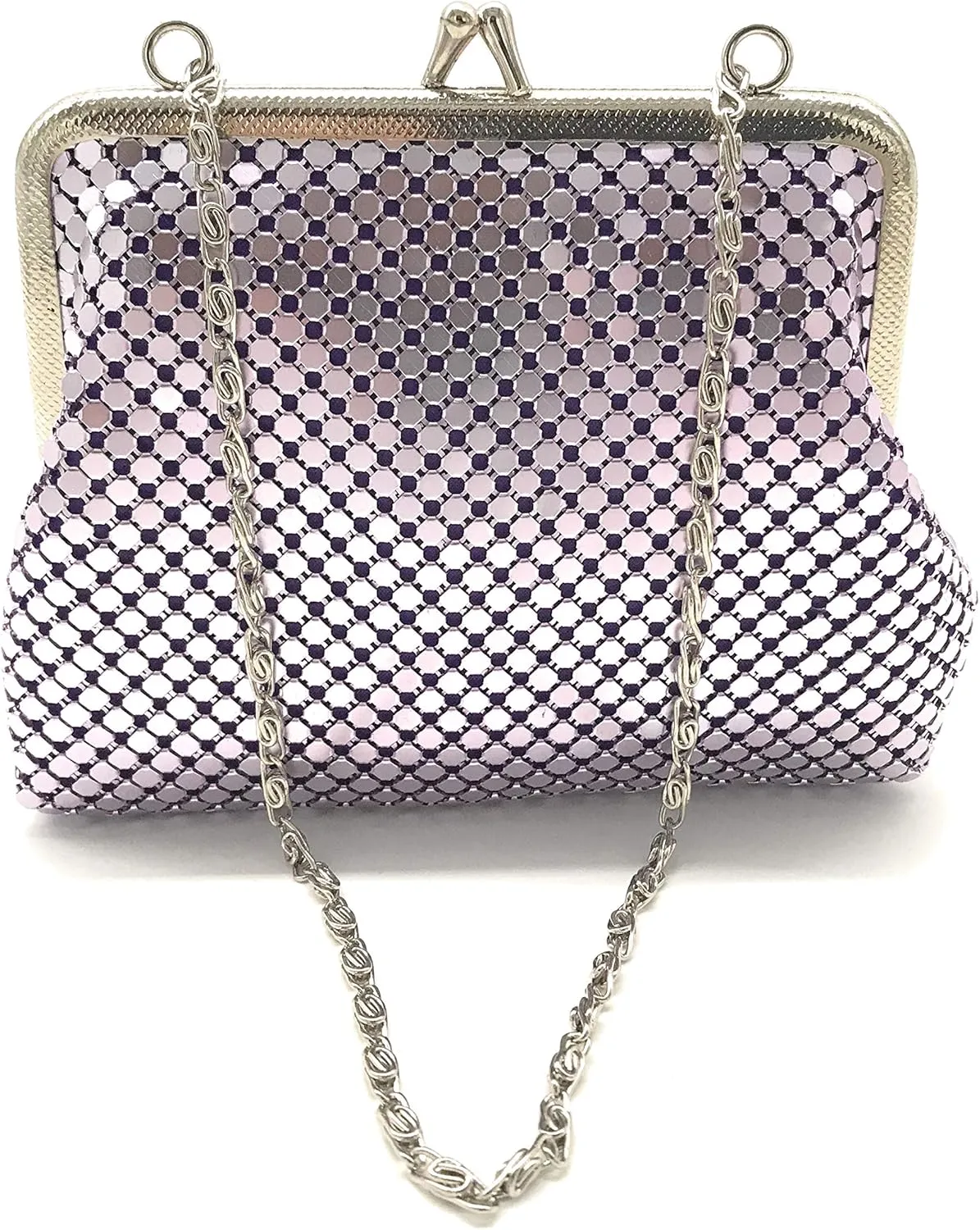 X-Small Women clutch metal mesh purse Hand strap carry for Cocktail Party Prom Wedding Banquet (Purple)