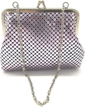 X-Small Women clutch metal mesh purse Hand strap carry for Cocktail Party Prom Wedding Banquet (Purple)