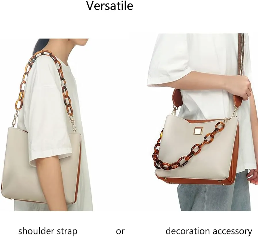 Xiazw Short Thick Resin Purse Bag Handles Shoulder Strap Replacement，Handbag Decoration Chain，Bag Accessories Charms (Brown with gold buckle)
