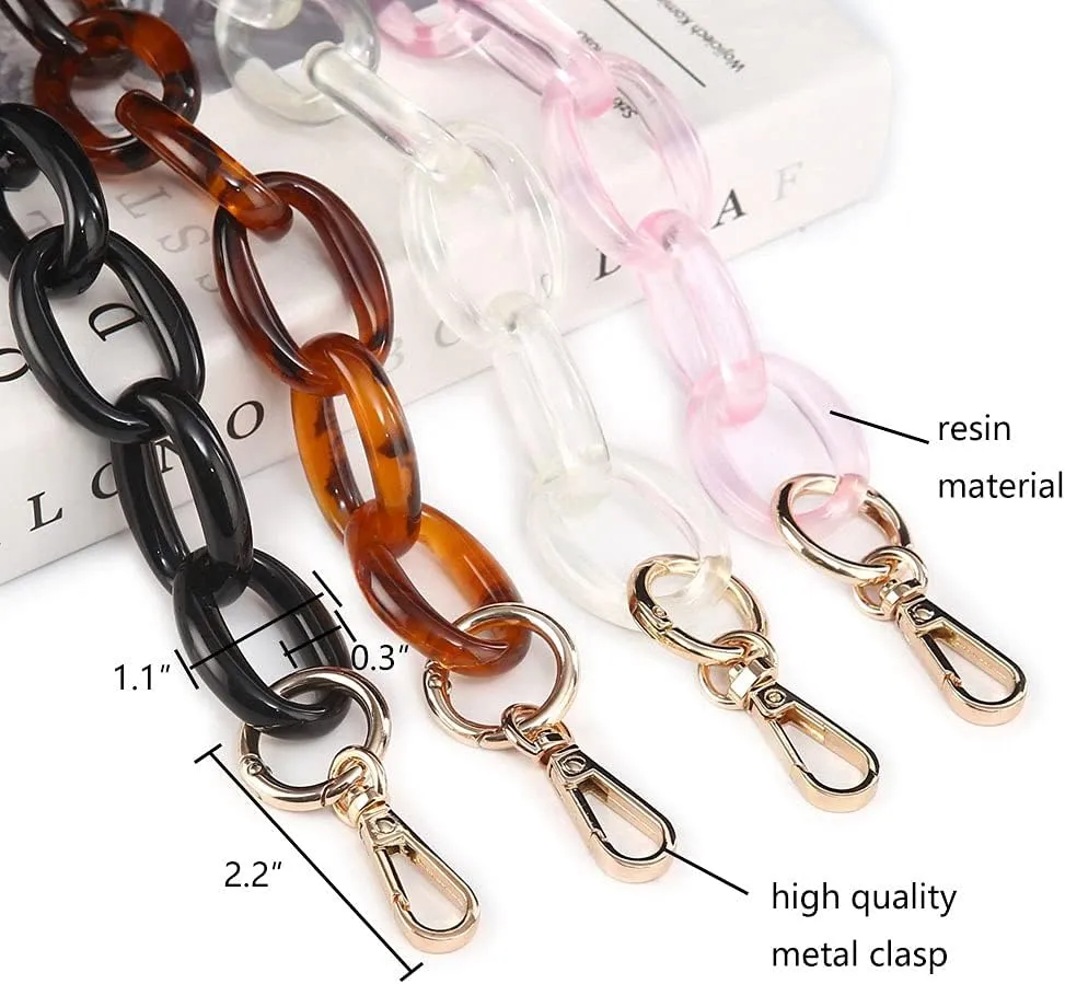 Xiazw Short Thick Resin Purse Bag Handles Shoulder Strap Replacement，Handbag Decoration Chain，Bag Accessories Charms (Brown with gold buckle)