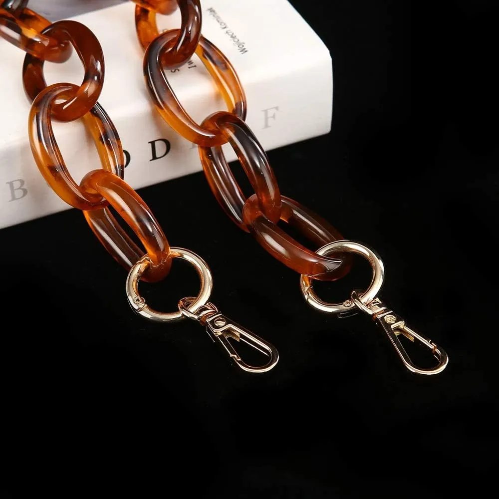 Xiazw Short Thick Resin Purse Bag Handles Shoulder Strap Replacement，Handbag Decoration Chain，Bag Accessories Charms (Brown with gold buckle)