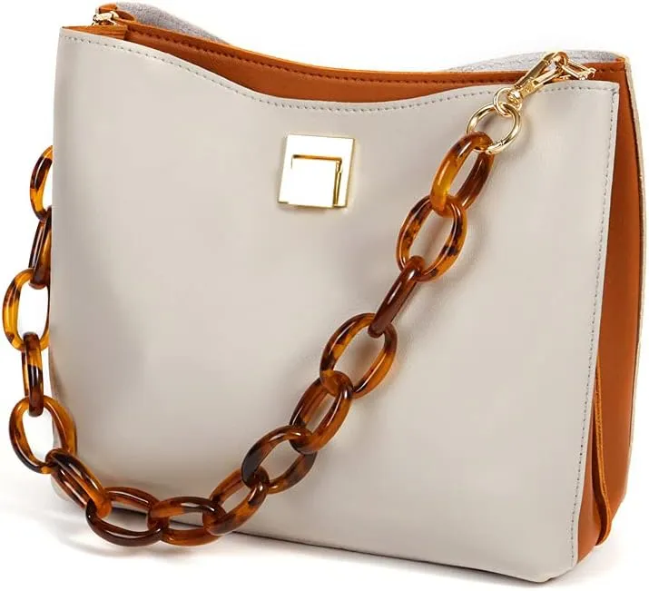 Xiazw Short Thick Resin Purse Bag Handles Shoulder Strap Replacement，Handbag Decoration Chain，Bag Accessories Charms (Brown with gold buckle)