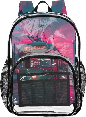 xigua Streetcar at Sunset Clear Backpack for School, Heavy Duty Transparent Water-Resistant Kids Bookbag with Padded Straps for Boys Girls