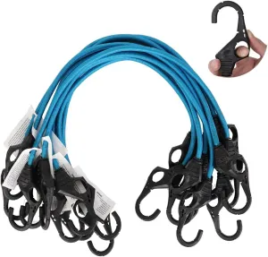 XSTRAP STANDARD 10 Pack Bungee Cords with Finger-Hole Hooks Ensures 3-Time Strength, Comes in A Zippered Storage Bag, Elastic from 24 to 36 Inches, for Cargos