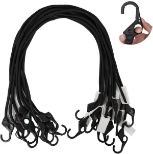 XSTRAP STANDARD 10pk Bungee Cords with Finger-Hole Design Hooks Ensures 3-Time Strength, Comes in A Zippered Storage Bag, Elastic from 48 to 72 Inches