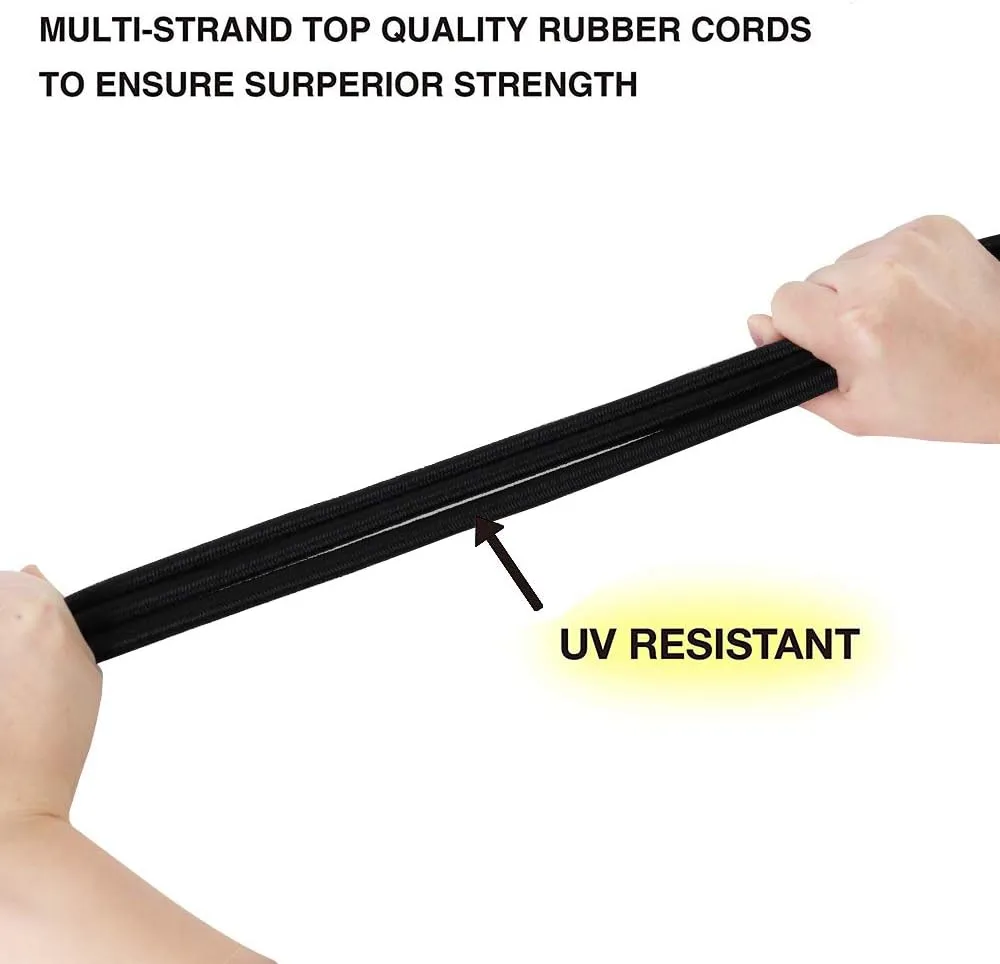 XSTRAP STANDARD 10pk Bungee Cords with Finger-Hole Design Hooks Ensures 3-Time Strength, Comes in A Zippered Storage Bag, Elastic from 48 to 72 Inches