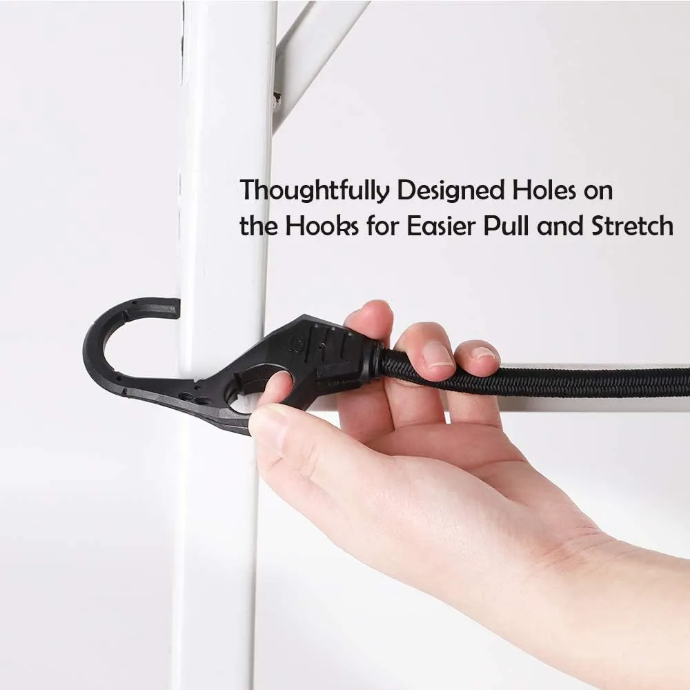 XSTRAP STANDARD 10pk Bungee Cords with Finger-Hole Design Hooks Ensures 3-Time Strength, Comes in A Zippered Storage Bag, Elastic from 48 to 72 Inches