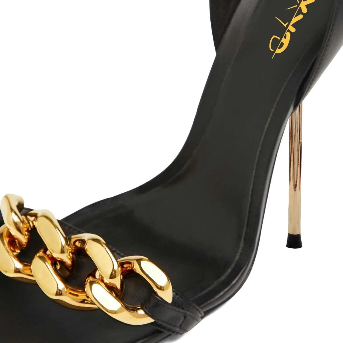 XYD Women Sexy Stiletto Sandals Open Square Toe High Heels Metal Ankle Chain Strap Back Zip Chic Nightclub Shoes