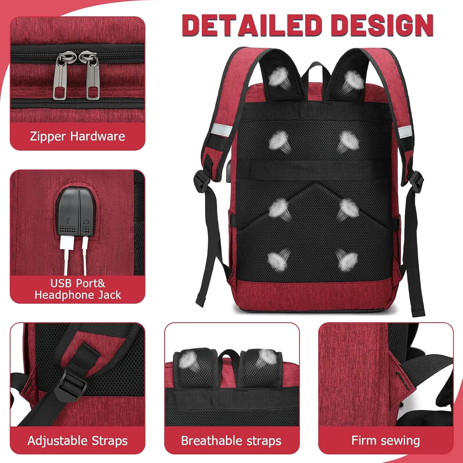 YALUNDISI Laptop Backpacks Travel Backpack Carry On Backpack Casual Daypack with USB Charging Port for Men Women Red