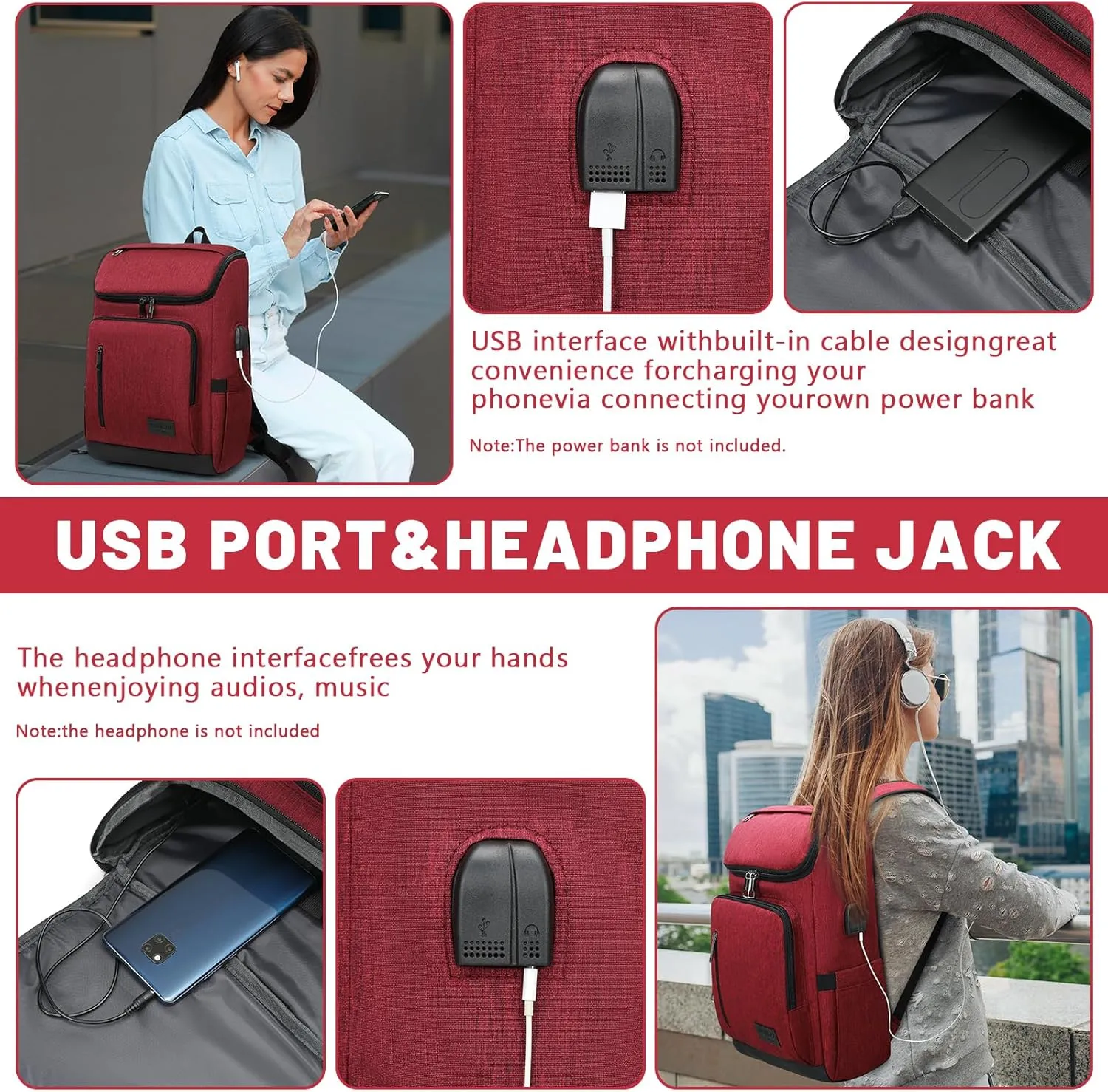 YALUNDISI Laptop Backpacks Travel Backpack Carry On Backpack Casual Daypack with USB Charging Port for Men Women Red