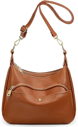 YALUXE Genuine Cowhide Leather Shoulder Bag Dual Zip Compartments Multi Pockets Fashion Handbags and Purses for Women
