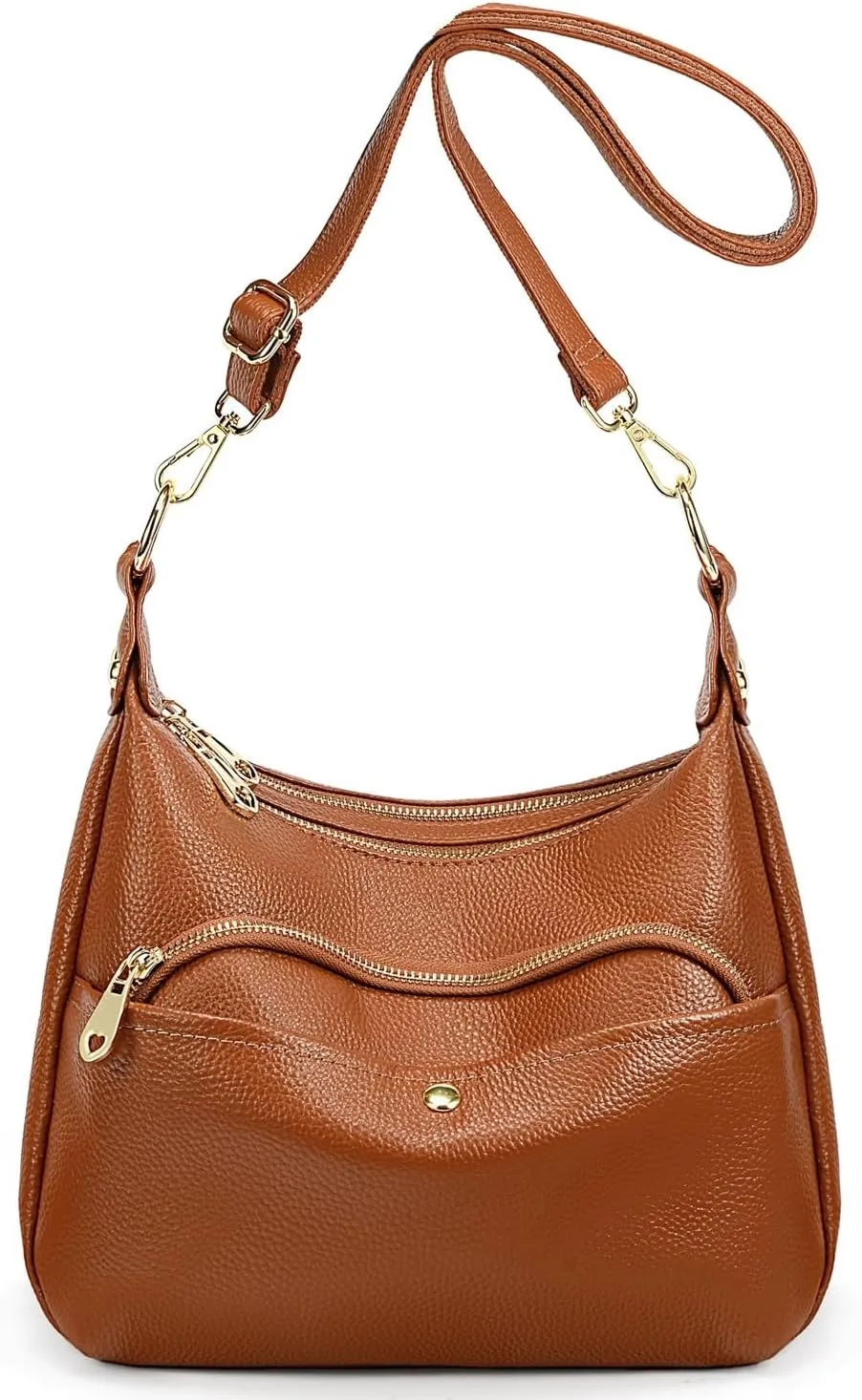 YALUXE Genuine Cowhide Leather Shoulder Bag Dual Zip Compartments Multi Pockets Fashion Handbags and Purses for Women