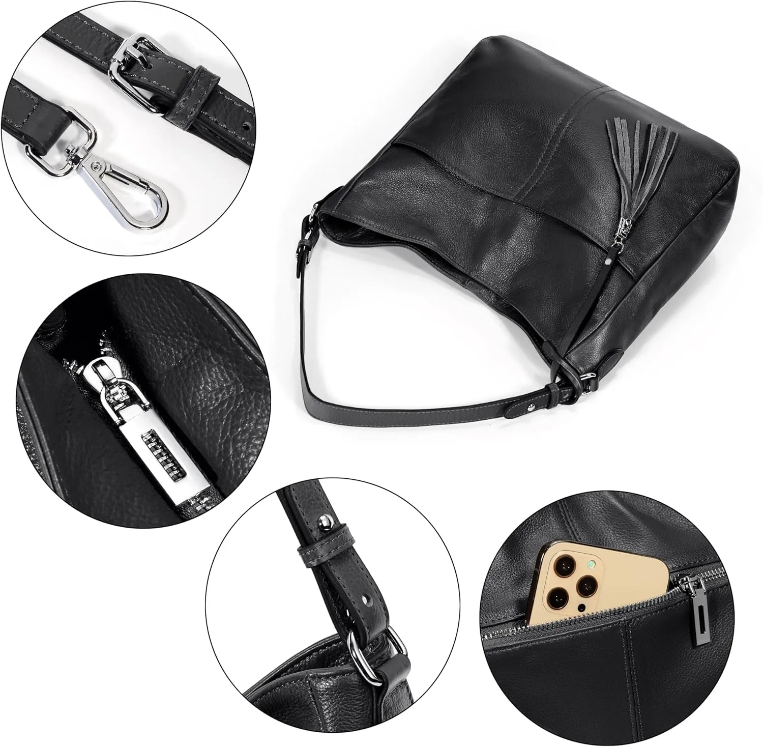 YALUXE Women's Genuine Leather Hobo Handbags Purses Shoulder Bags Crossbody Bags with Multiple Pockets