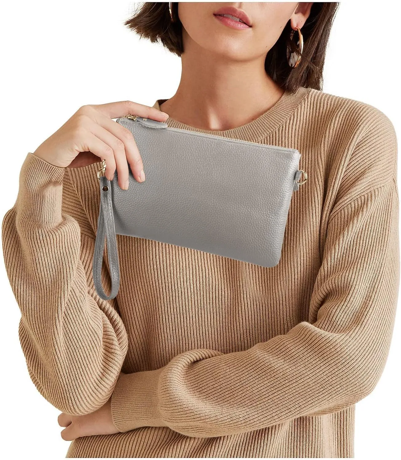 YALUXE Women's Genuine Leather Wristlet Purse Clutch Handbag with Phone Pocket Card Holder and Crossbody Strap