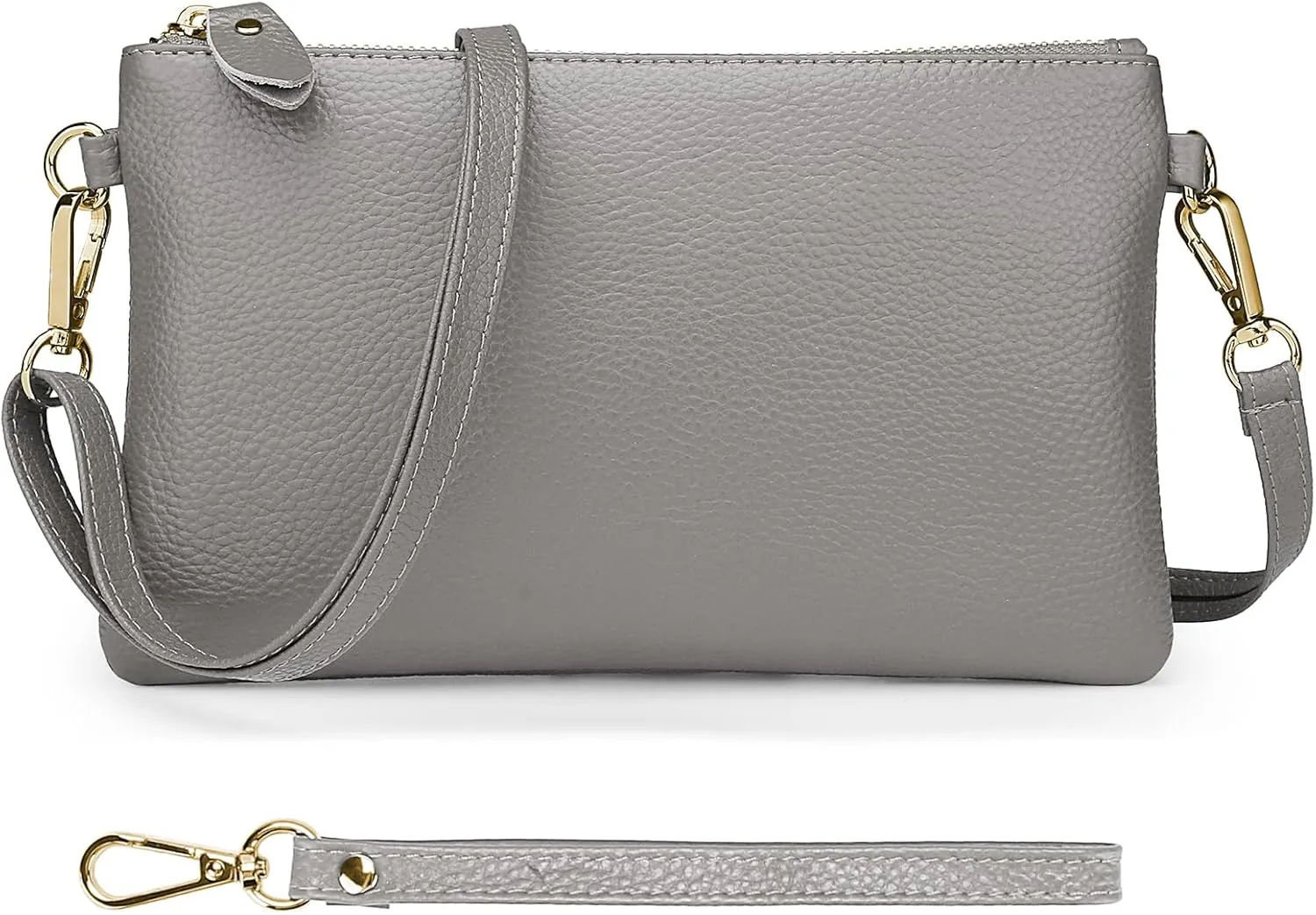 YALUXE Women's Genuine Leather Wristlet Purse Clutch Handbag with Phone Pocket Card Holder and Crossbody Strap