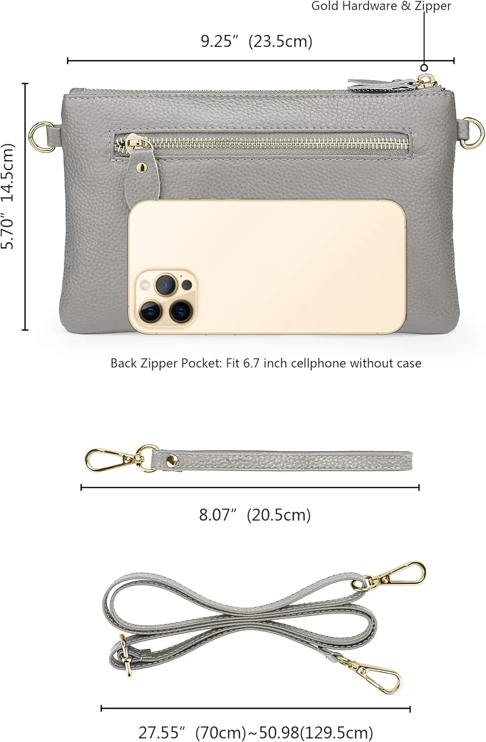YALUXE Women's Genuine Leather Wristlet Purse Clutch Handbag with Phone Pocket Card Holder and Crossbody Strap