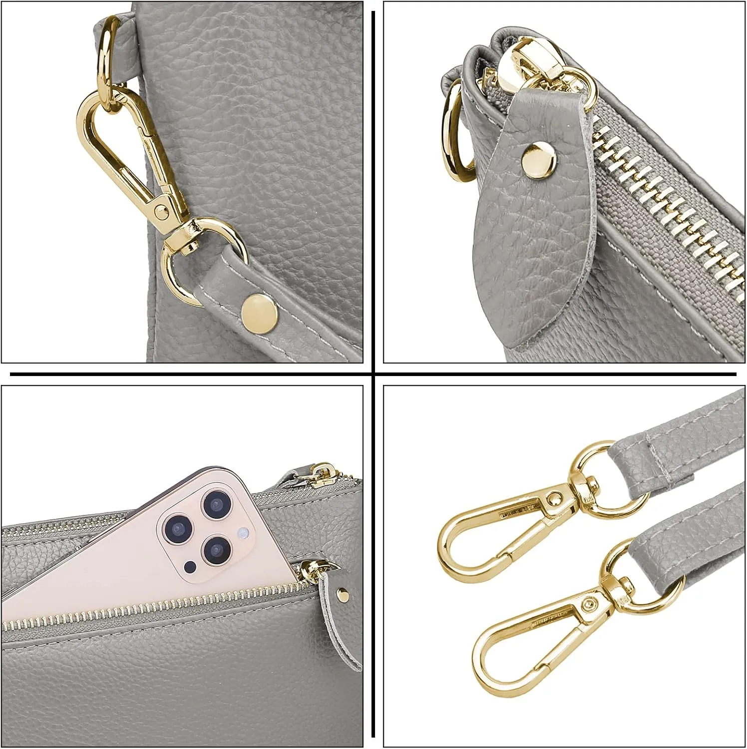 YALUXE Women's Genuine Leather Wristlet Purse Clutch Handbag with Phone Pocket Card Holder and Crossbody Strap