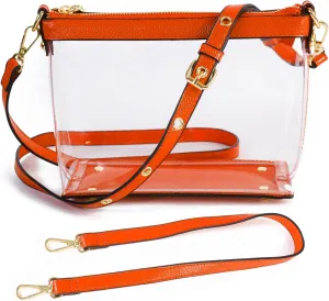 Y&R Direct 3-IN-1 Clear Zipper Crossbody Bag with Vegan Leather Trim Clear Purse for Stadium Festival Concert Gameday Gifts