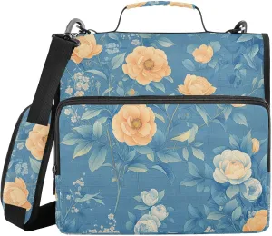 Yellow Begonia Flowers Blue 3 Rings Binder Organizer with Shoulder Strap & Handle Multiple Pockets Portable Home Travel Safe Storage Bag for Office School