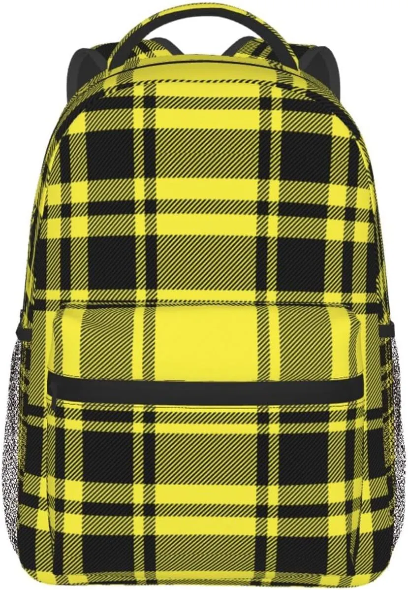 Yellow Cage Tartan Plaid Scottish Casual Backpack Travel Laptop Backpacks Lightweight Daypack Large Capacity Rucksack Notebook Bags Business Work Bag for Yoga Beach Hiking