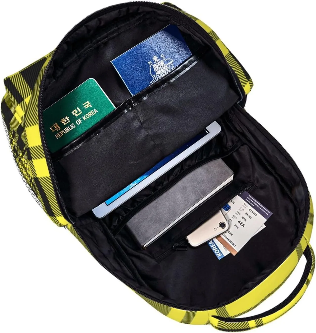 Yellow Cage Tartan Plaid Scottish Casual Backpack Travel Laptop Backpacks Lightweight Daypack Large Capacity Rucksack Notebook Bags Business Work Bag for Yoga Beach Hiking