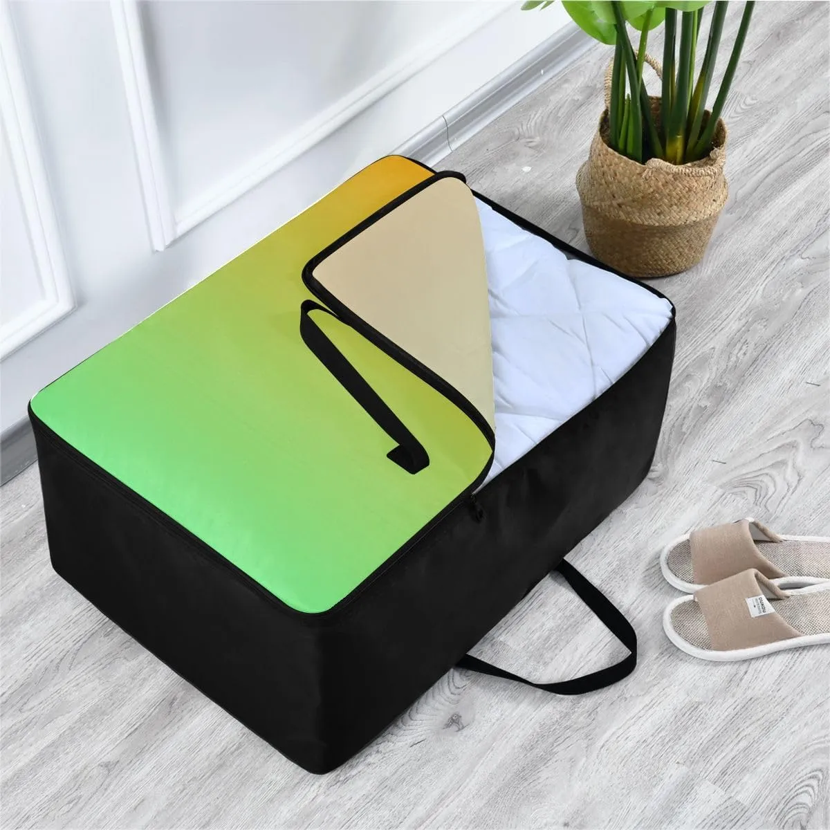 Yellow Green Gradient Storage Bags, 27.5x19.7x11 In, Garment Storage Organizer Travel Cargo Duffel Bags Zippered Storage Bag for Moving