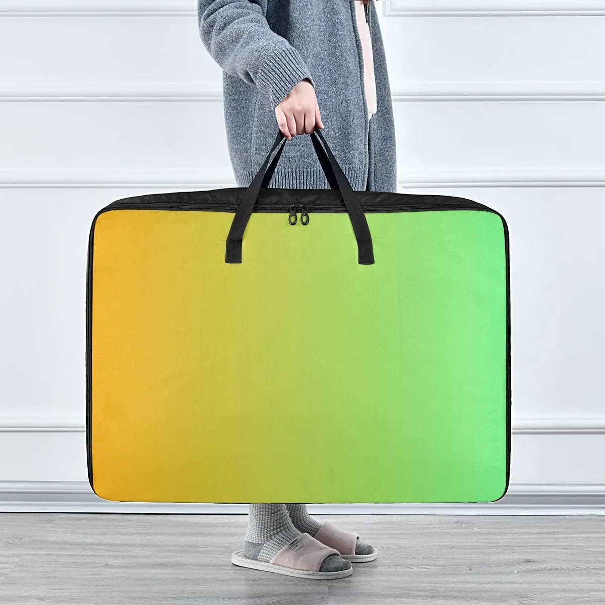 Yellow Green Gradient Storage Bags, 27.5x19.7x11 In, Garment Storage Organizer Travel Cargo Duffel Bags Zippered Storage Bag for Moving