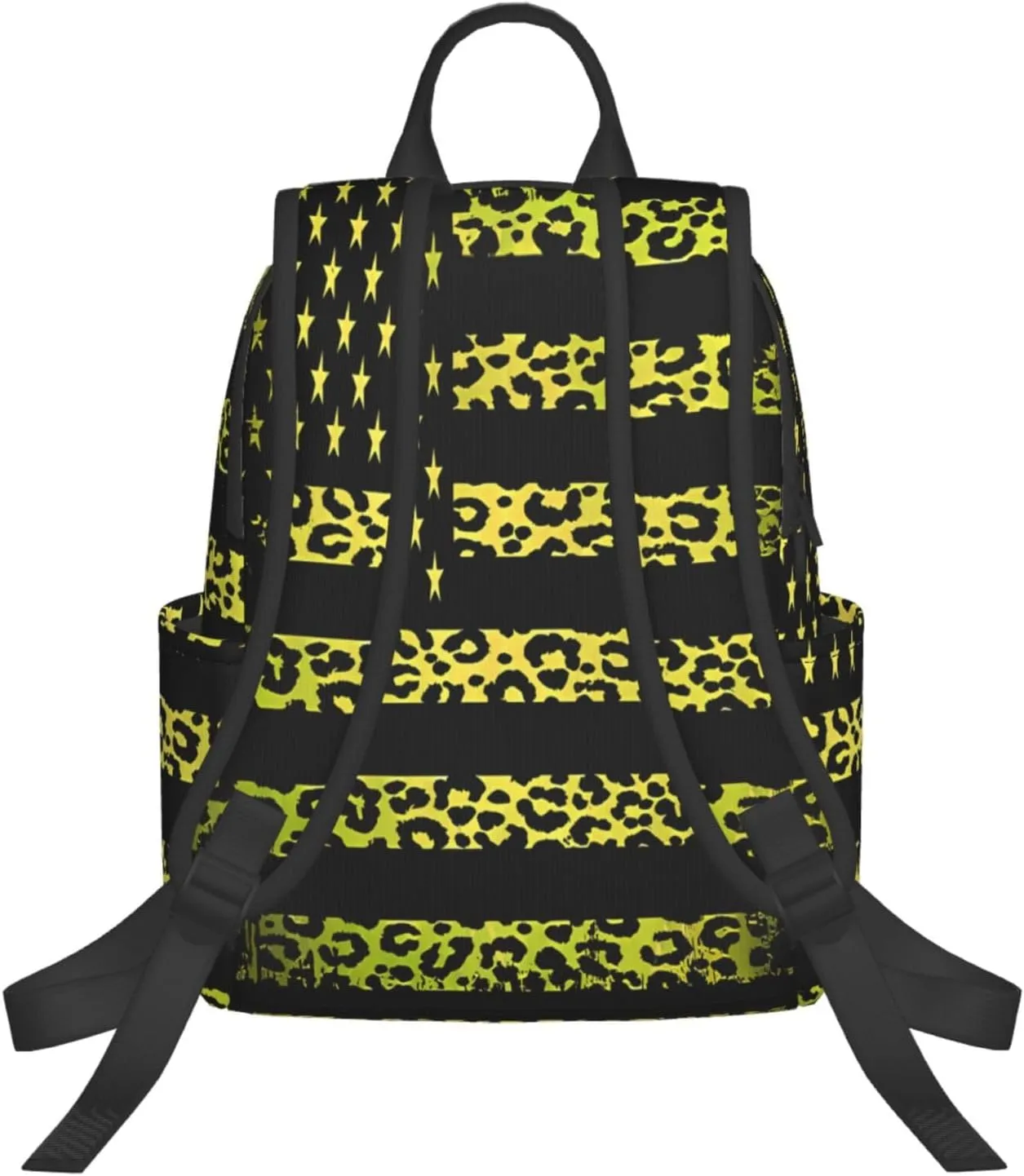 Yellow Leopard American Flag Casual Backpacks Laptop Backpack Outdoor Travel Rucksack Sport Carry-On Daypack Lightweight Bag with Multi-Pockets