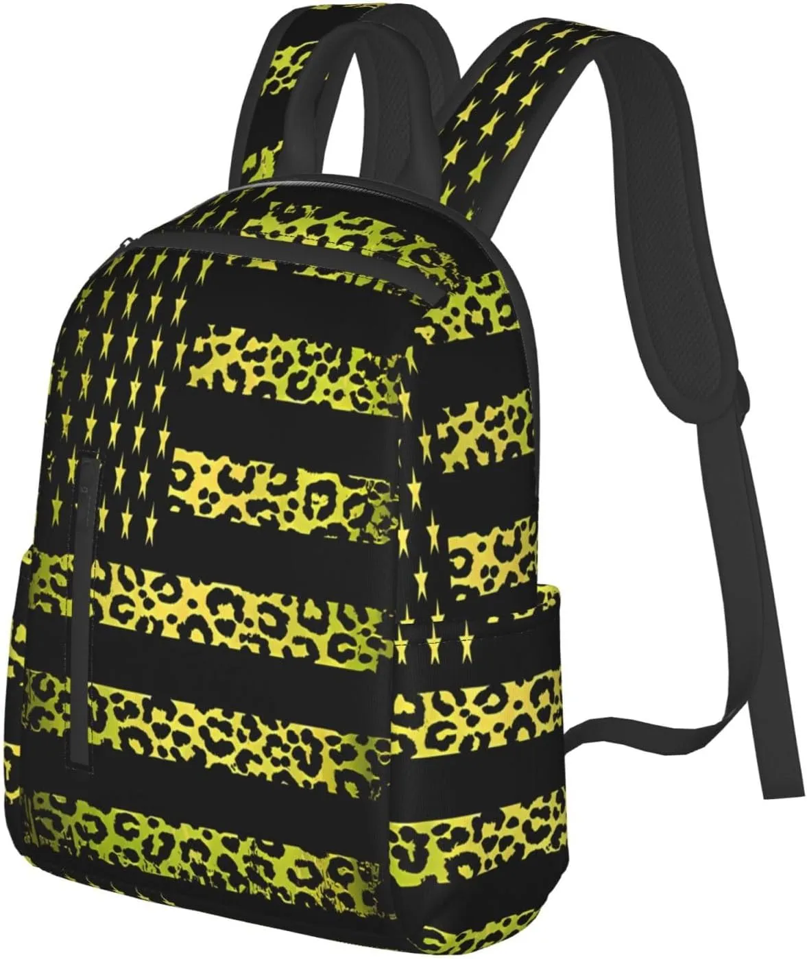 Yellow Leopard American Flag Casual Backpacks Laptop Backpack Outdoor Travel Rucksack Sport Carry-On Daypack Lightweight Bag with Multi-Pockets
