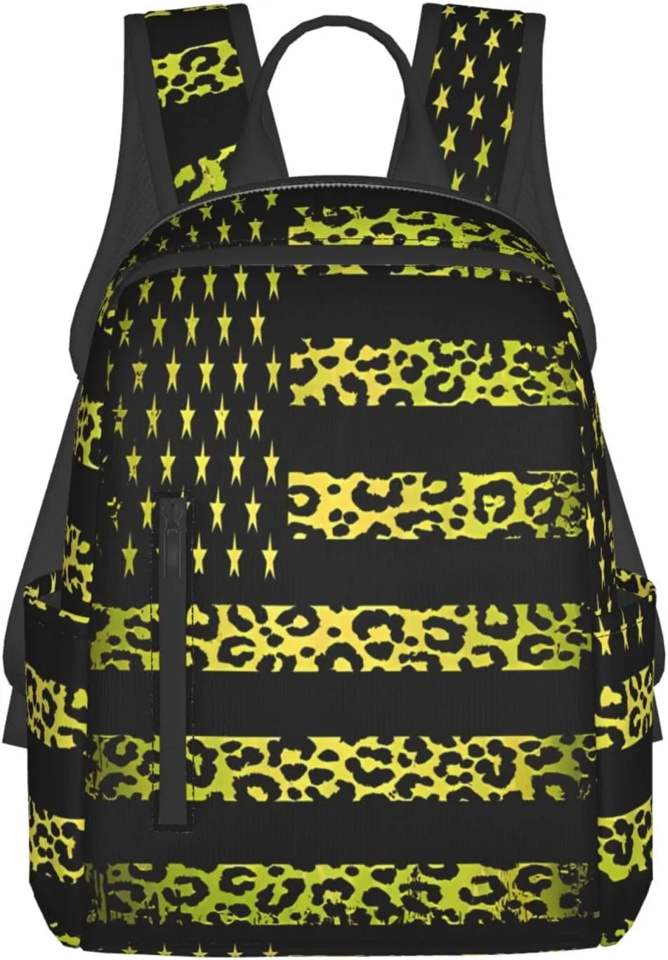 Yellow Leopard American Flag Casual Backpacks Laptop Backpack Outdoor Travel Rucksack Sport Carry-On Daypack Lightweight Bag with Multi-Pockets