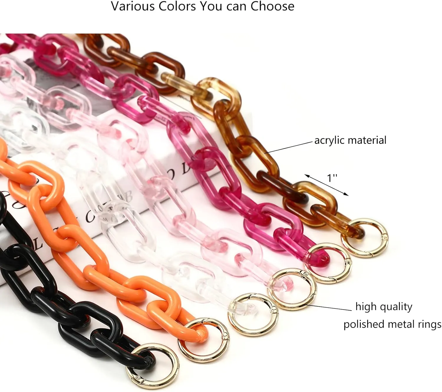 Yichain Chunky Acrylic Purse Strap Bag Chain Handle Replacement,Handbag Purse Making Accessory Decoration (Pink)