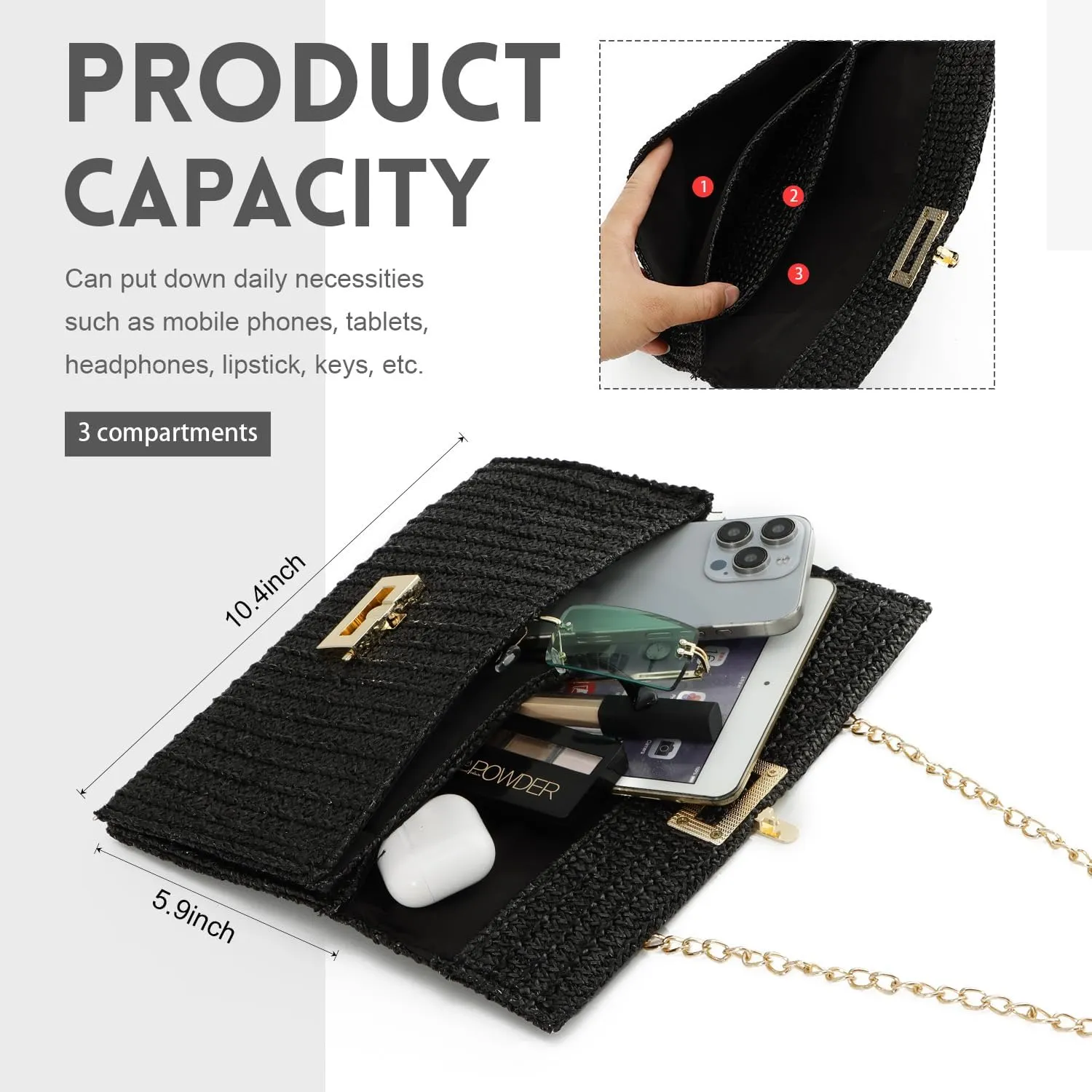 Ynport Straw Clutch Purses for Women Summer Woven Evening Handbags Wicker Rattan Envelope Wallet Chain Shoulder Bag 2025