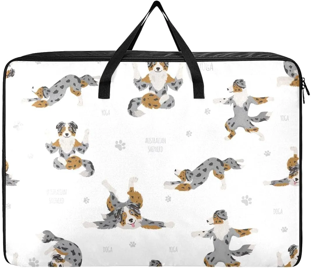 Yoga Dogs Poses Exercises Storage Bags, 27.5x19.7x11 In, Garment Storage Organizer Travel Cargo Duffel Bags Zippered Storage Bag for Closet Comforter, Pillow, Quilt